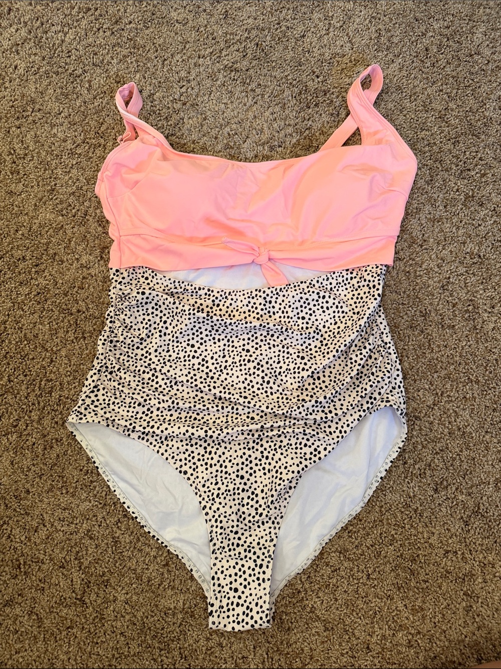 Never Worn Eomenie Coral and Black/Cream Spots One Piece Swimsuit - XL
